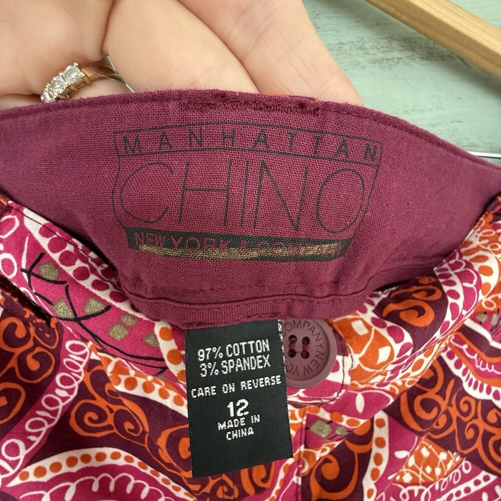 Manhattan Chino Shorts Women's 12 Paisley‎ Stretch 36 x 4 Mid Rise Pink Orange - Picture 5 of 8